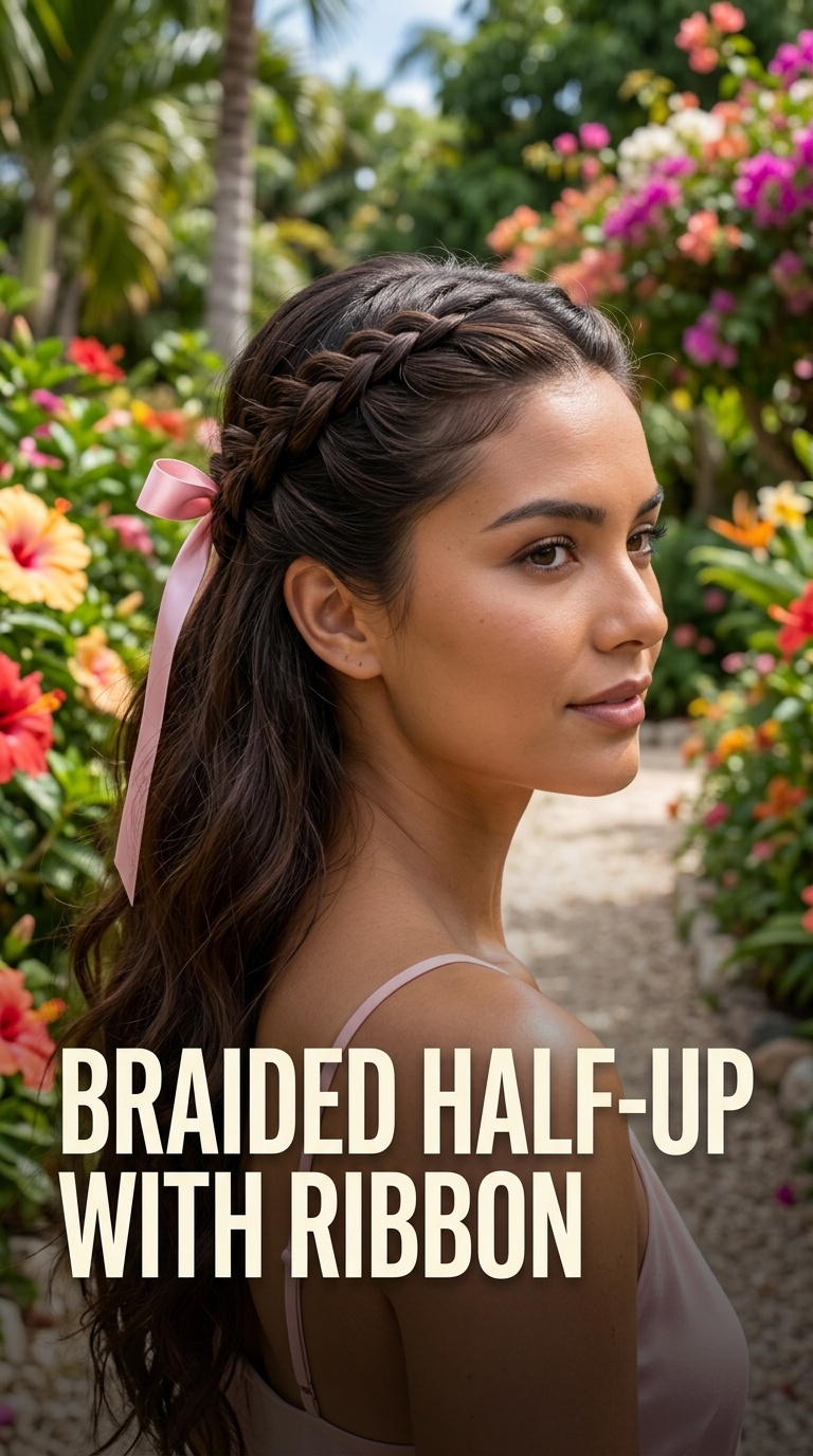 Braided Half-Up with Ribbon