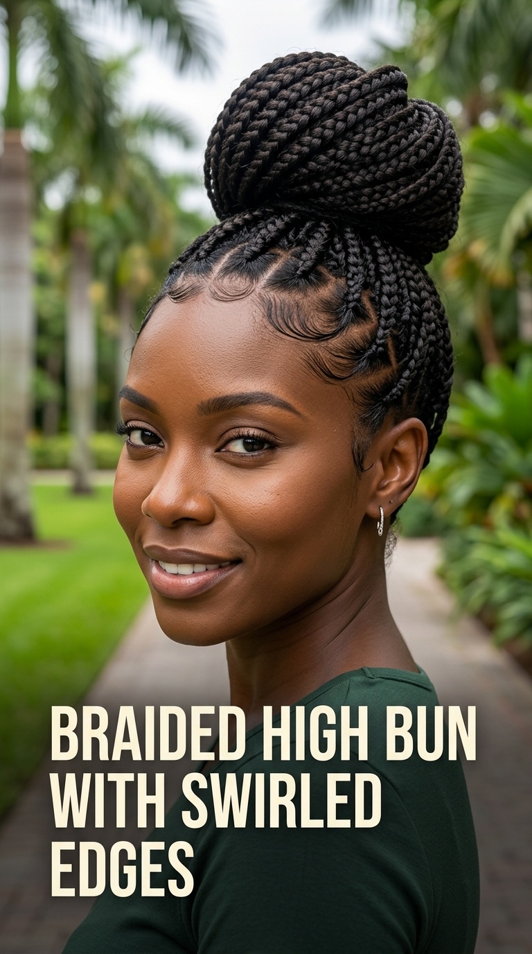 Braided High Bun with Swirled Edges