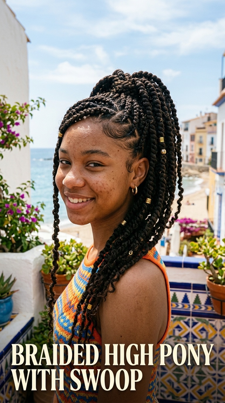 Braided High Pony with Swoop