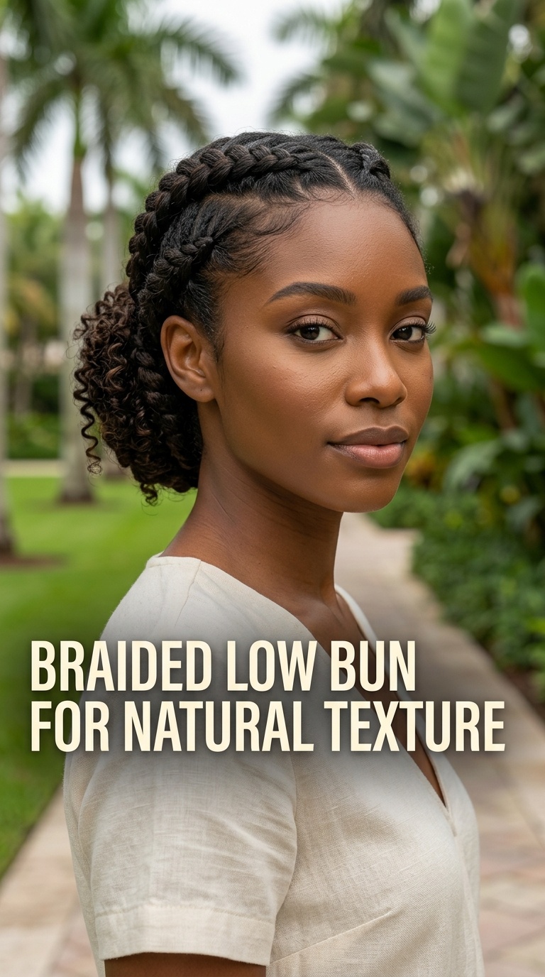 Braided Low Bun for Natural Texture