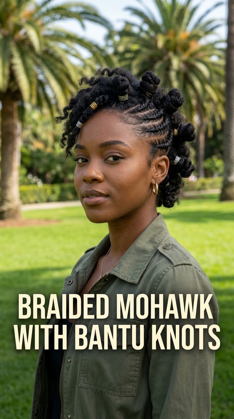 Braided Mohawk with Bantu Knots