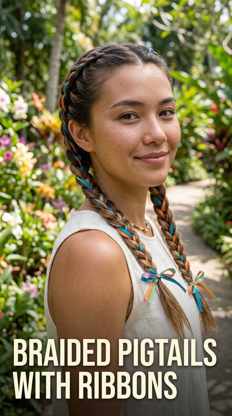 Braided Pigtails with Ribbons