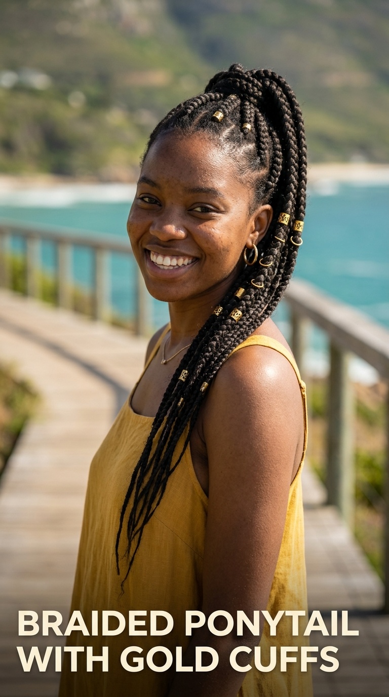 Braided Ponytail with Gold Cuffs