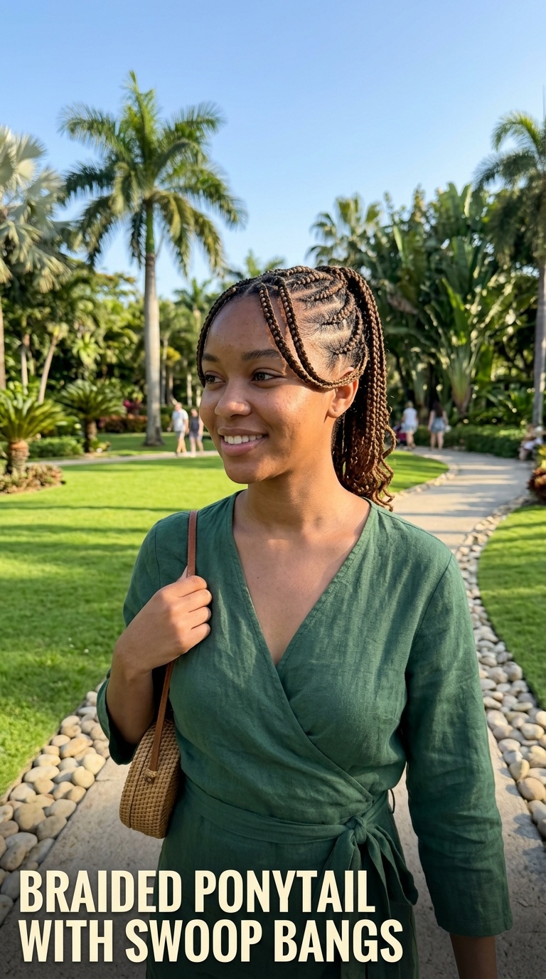 Braided Ponytail with Swoop Bangs