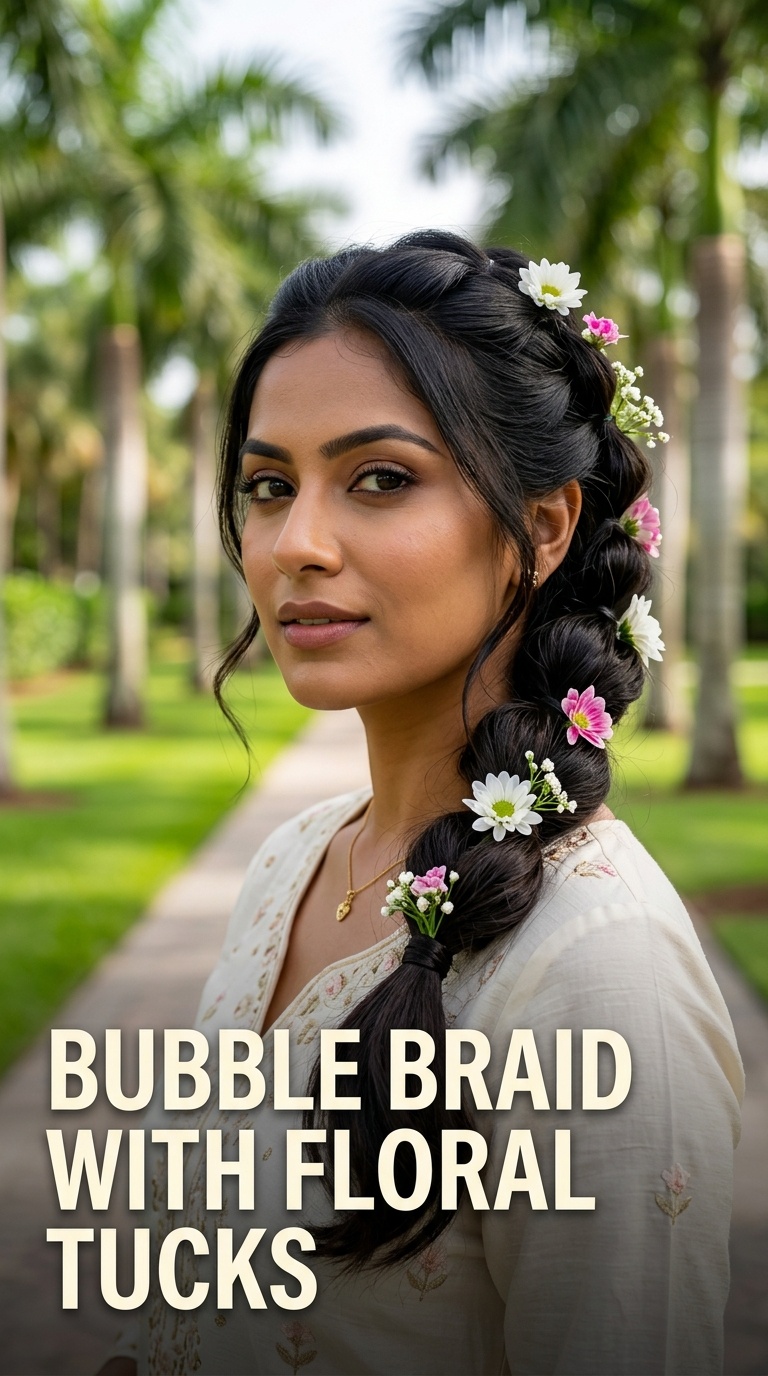 Bubble Braid with Floral Tucks