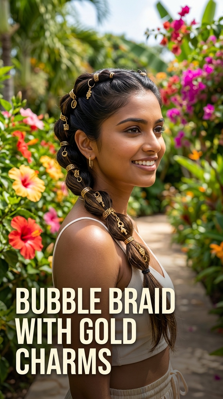 Bubble Braid with Gold Charms