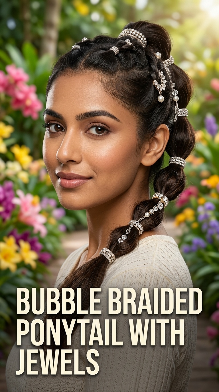 Bubble Braided Ponytail with Jewels