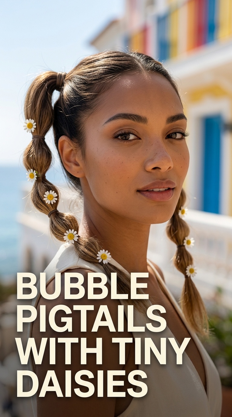 Bubble Pigtails with Tiny Daisies