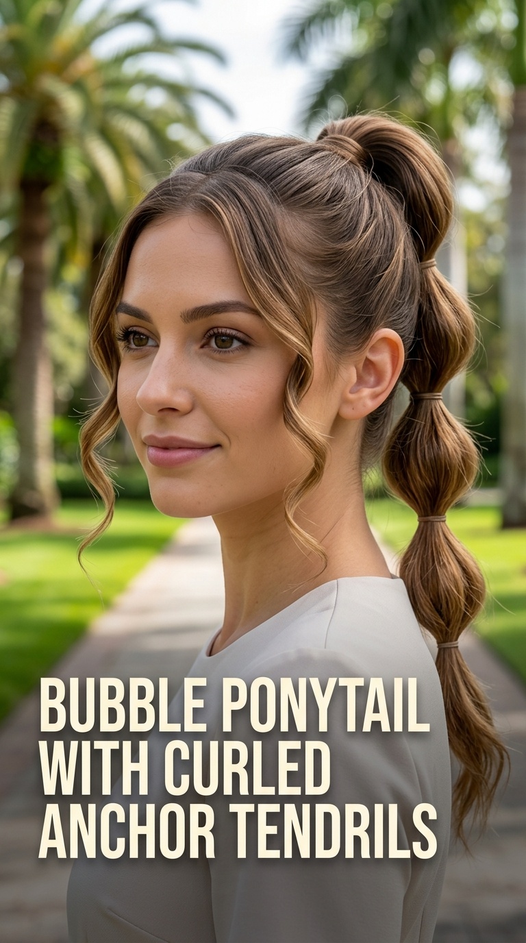 Bubble Ponytail with Curled Anchor Tendrils