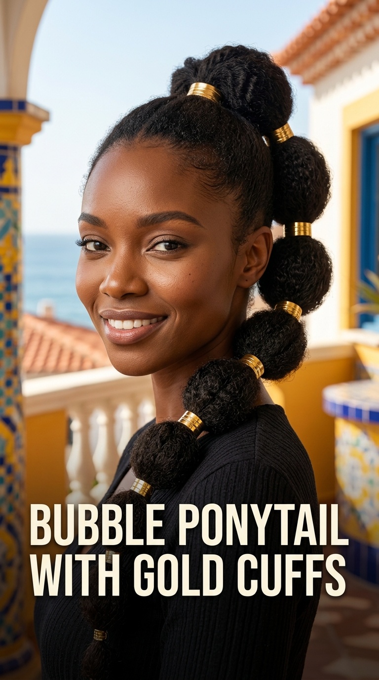 Bubble Ponytail with Gold Cuffs