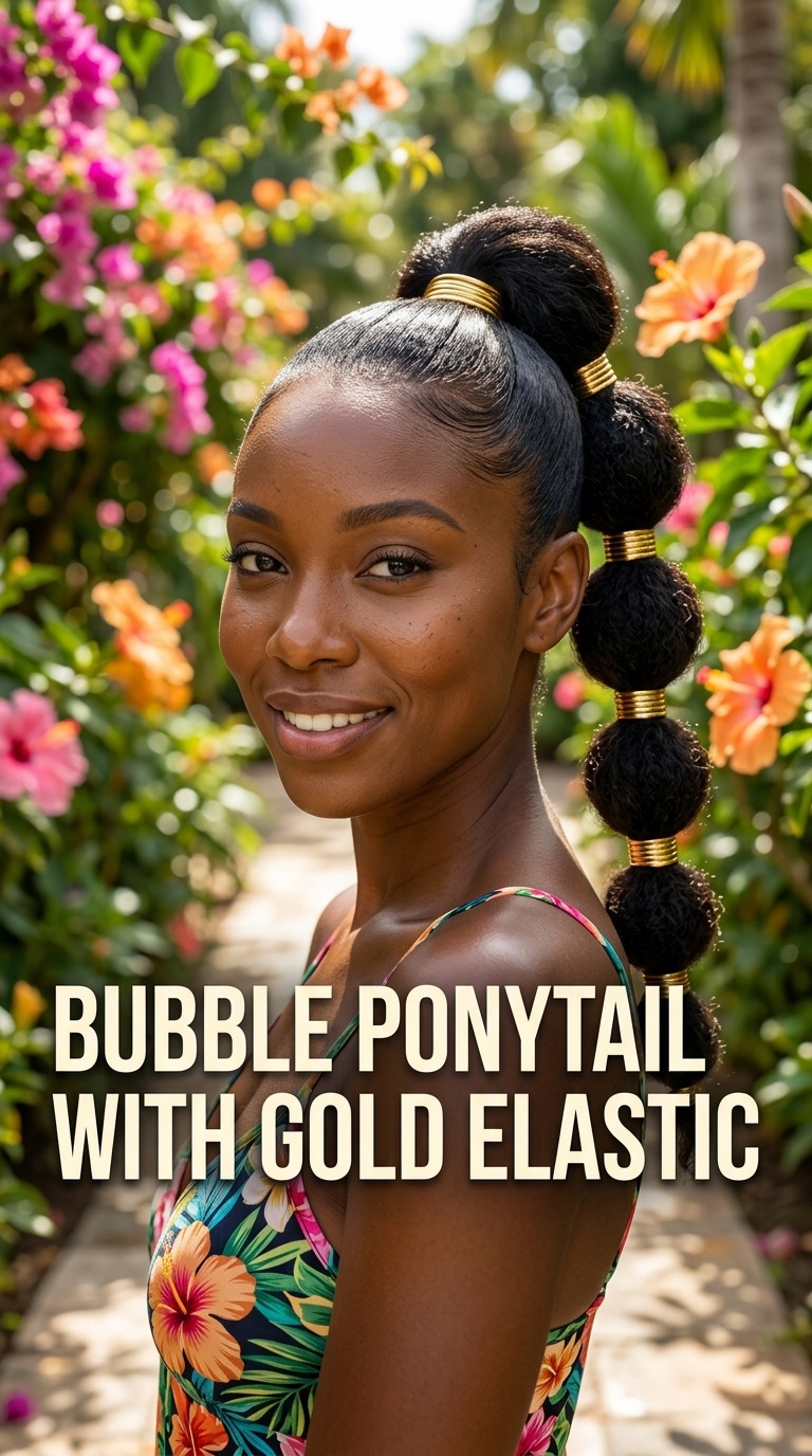Bubble Ponytail with Gold Elastic