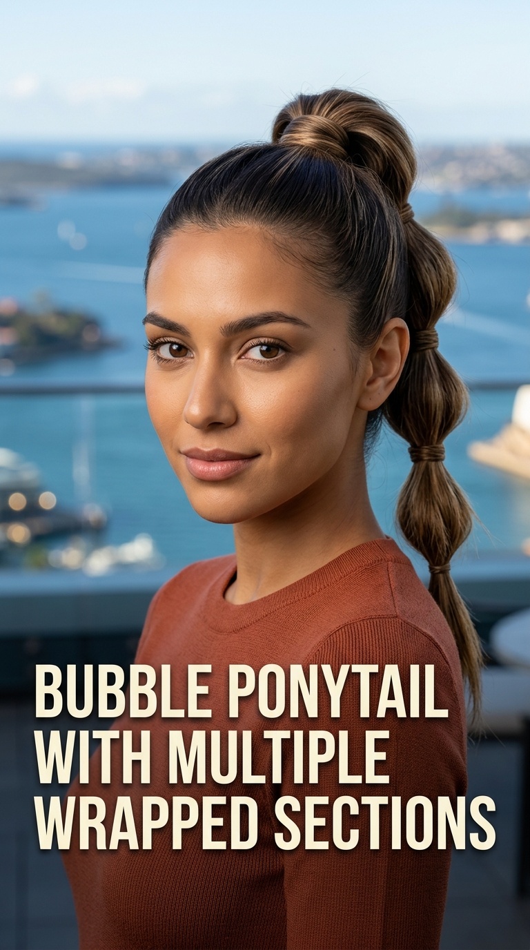 Bubble Ponytail with Multiple Wrapped Sections