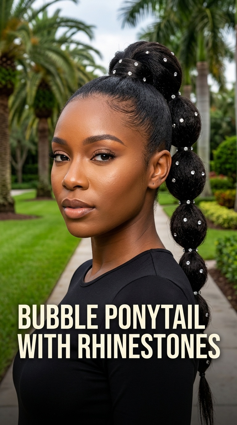 Bubble Ponytail with Rhinestones