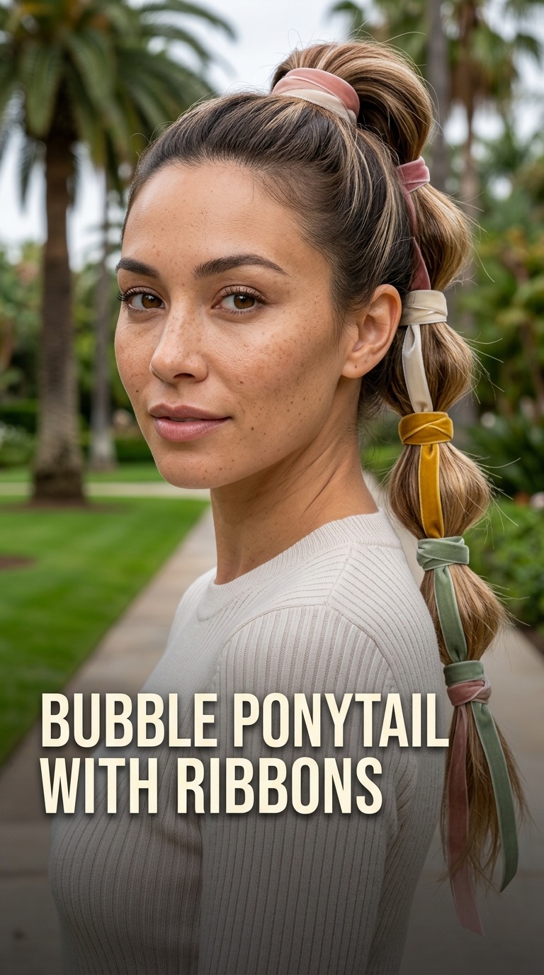 Bubble Ponytail with Ribbons