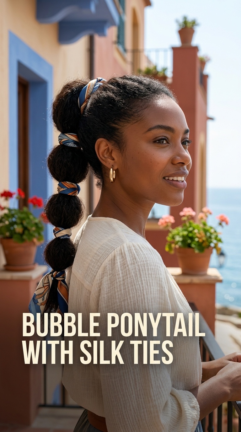 Bubble Ponytail with Silk Ties