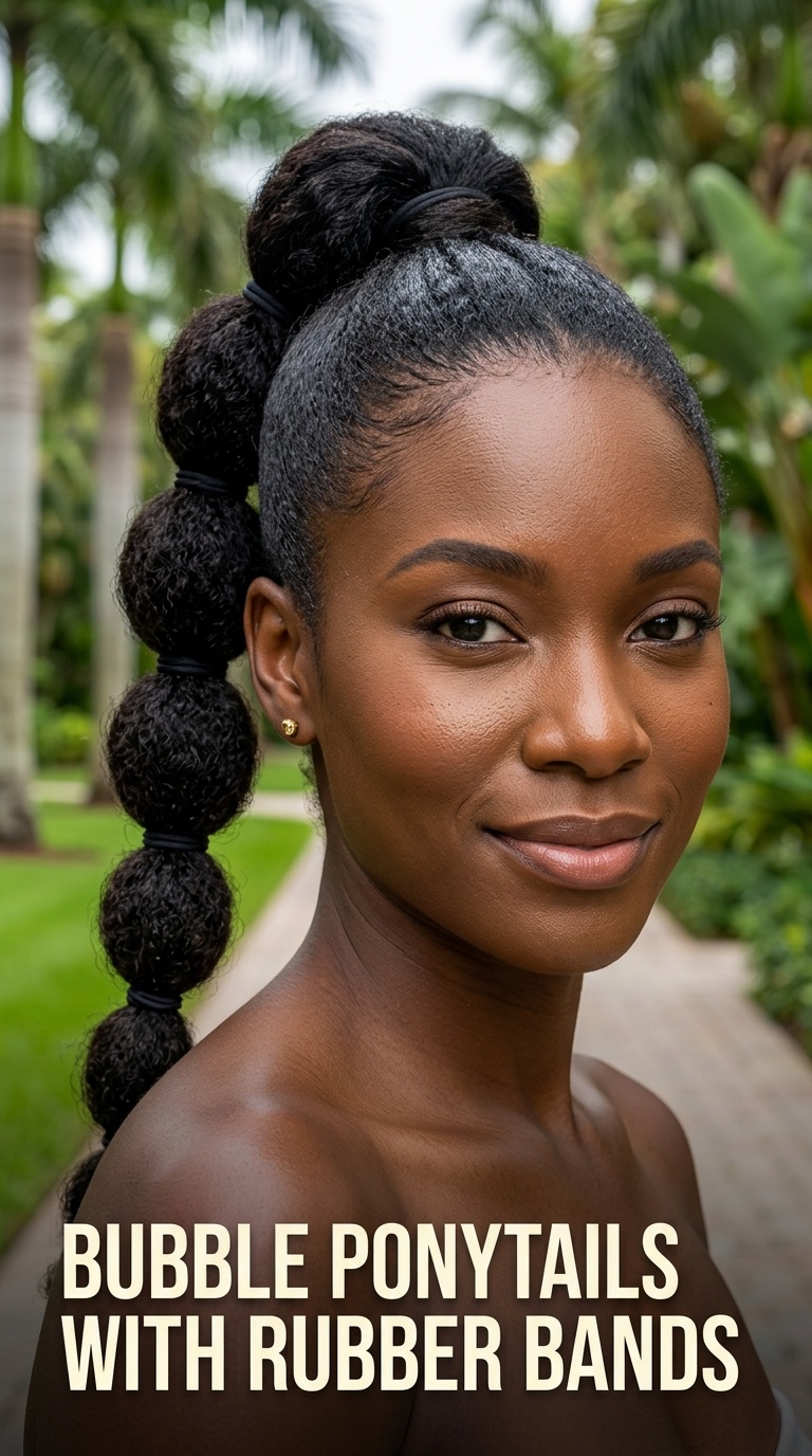 Bubble Ponytails with Rubber Bands