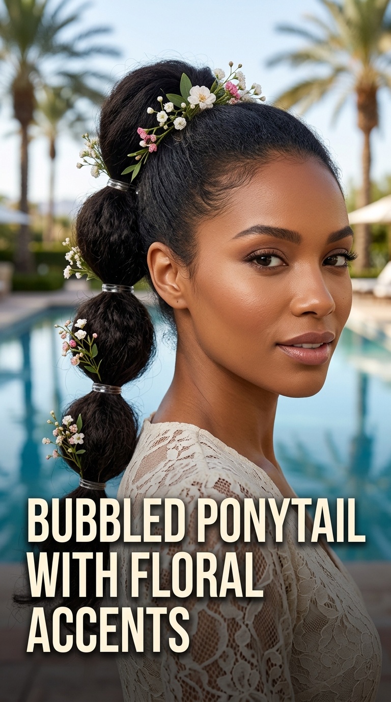 Bubbled Ponytail with Floral Accents