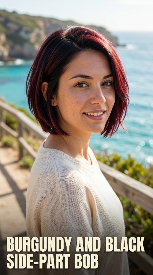 Burgundy and Black Side-Part Bob