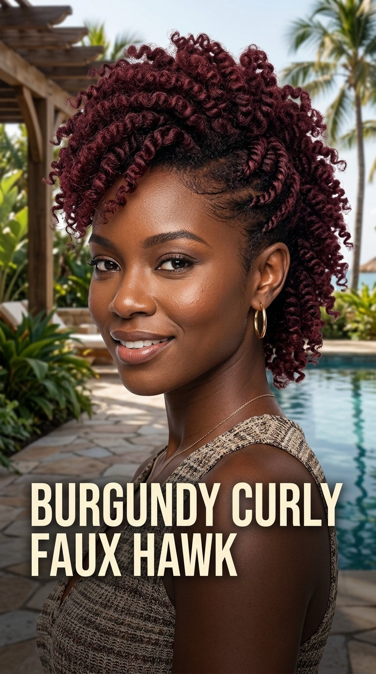 Burgundy Curly Faux Hawk