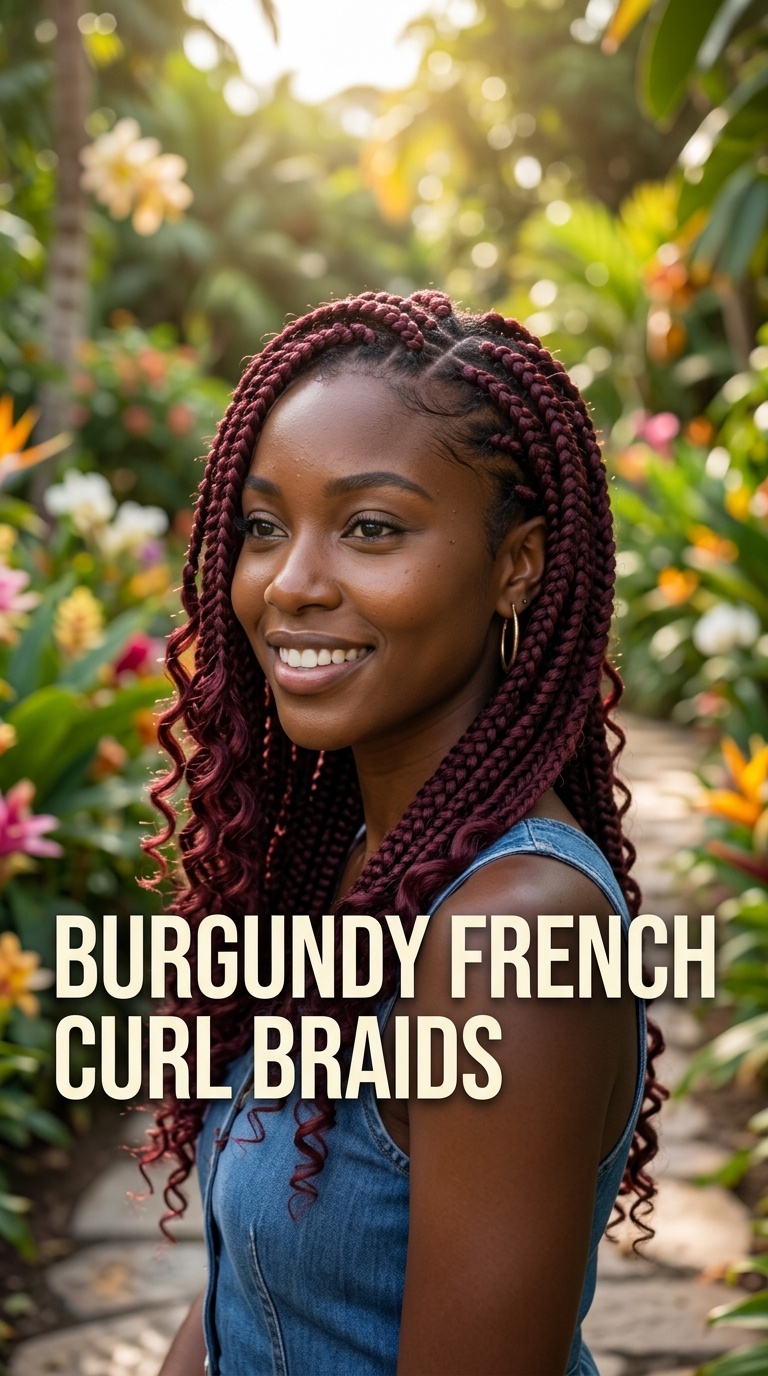 Burgundy French Curl Braids