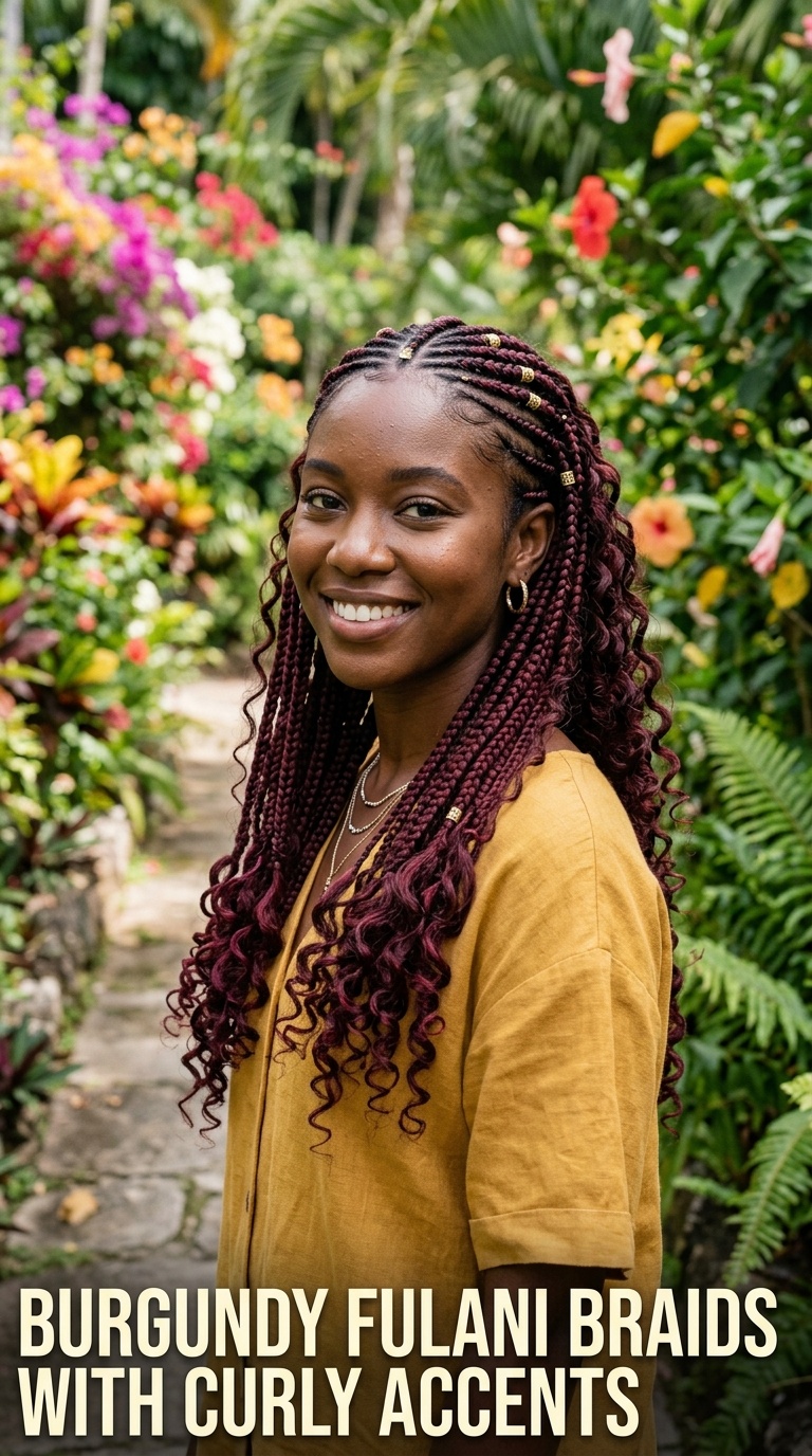Burgundy Fulani Braids with Curly Accents