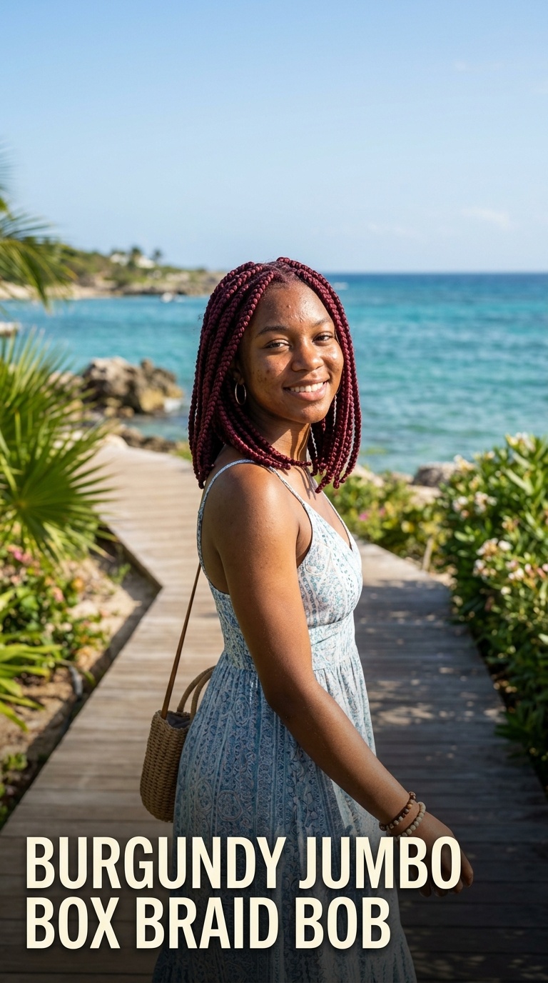 Burgundy Jumbo Box Braid Bob