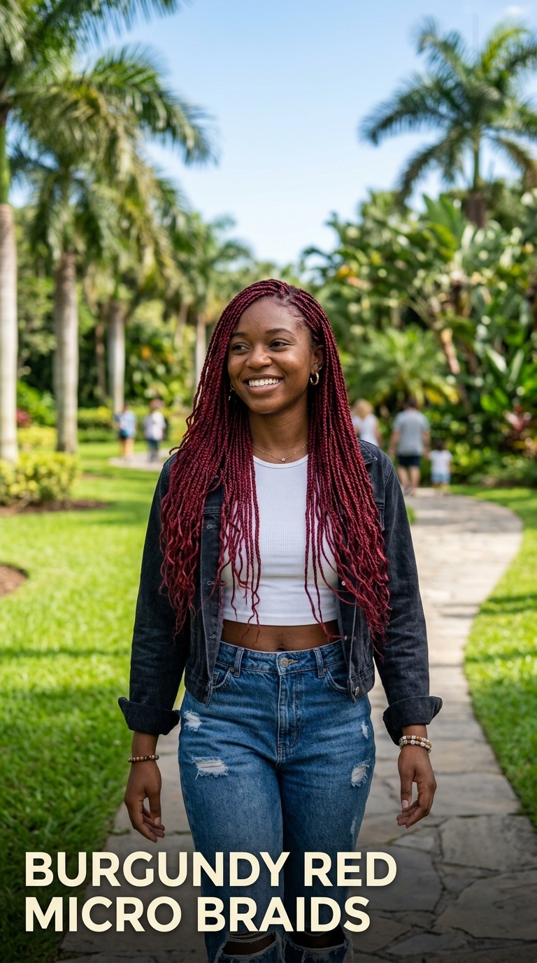 Burgundy Red Micro Braids