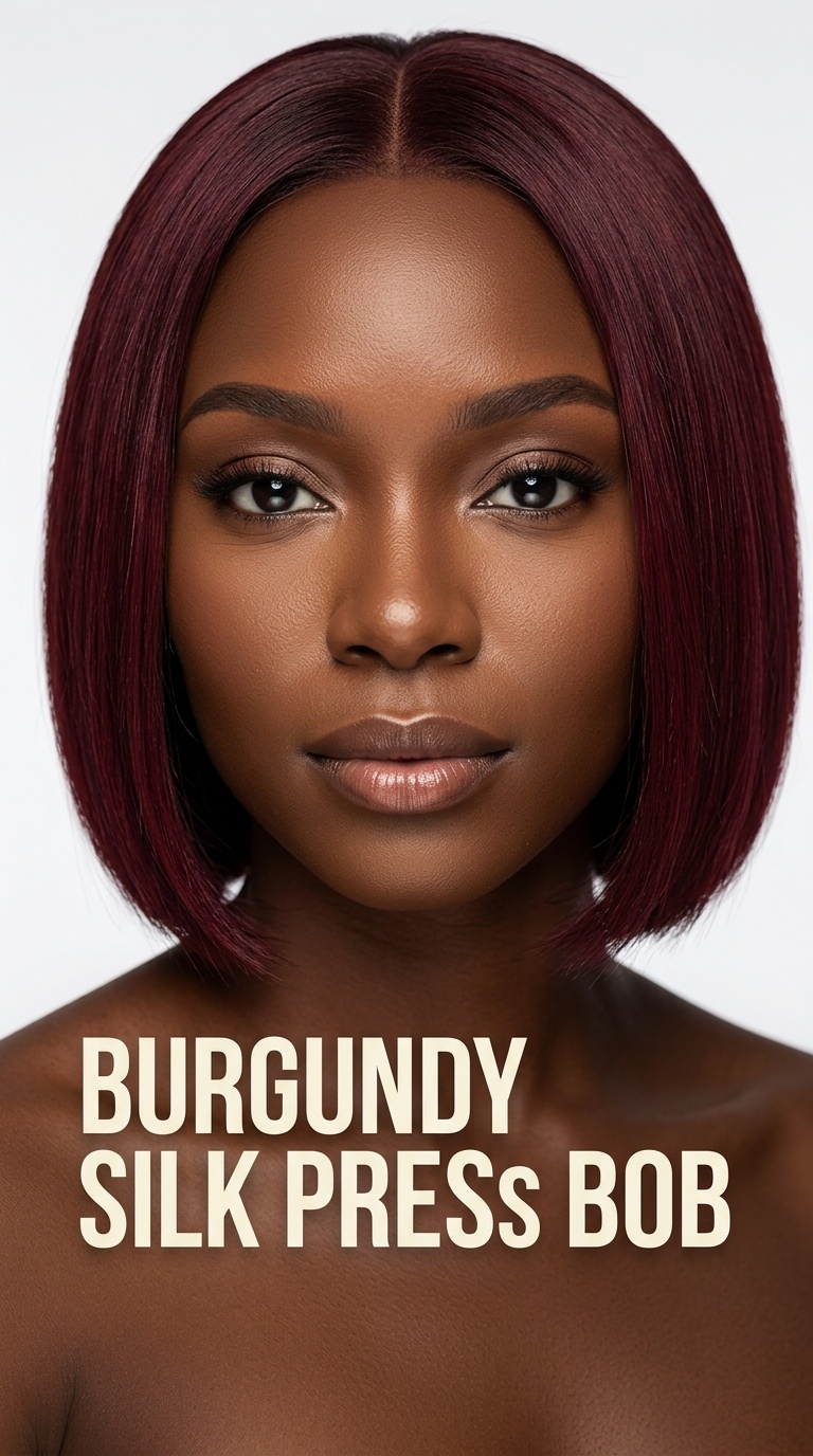 Burgundy Silk Press Bob