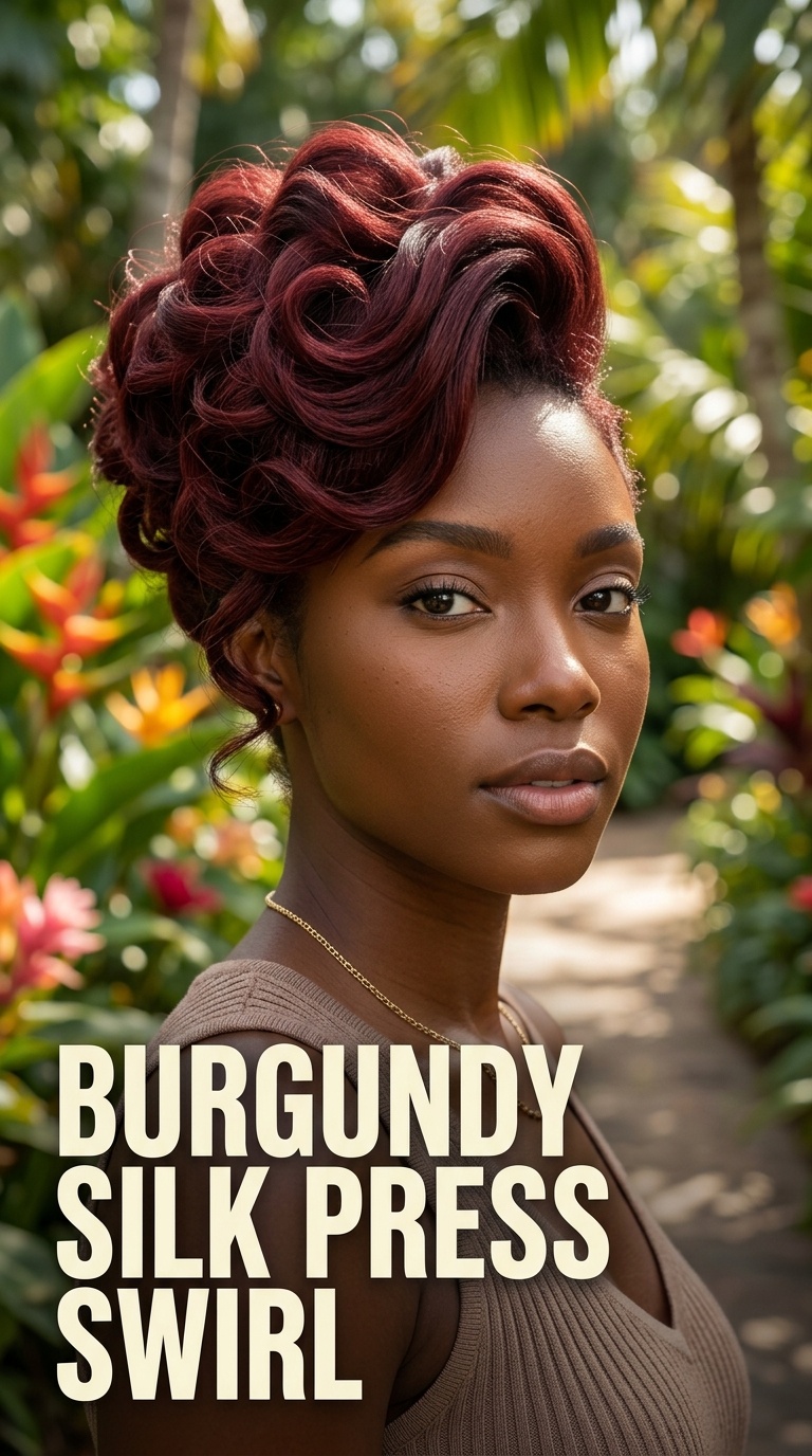 Burgundy Silk Press Swirl