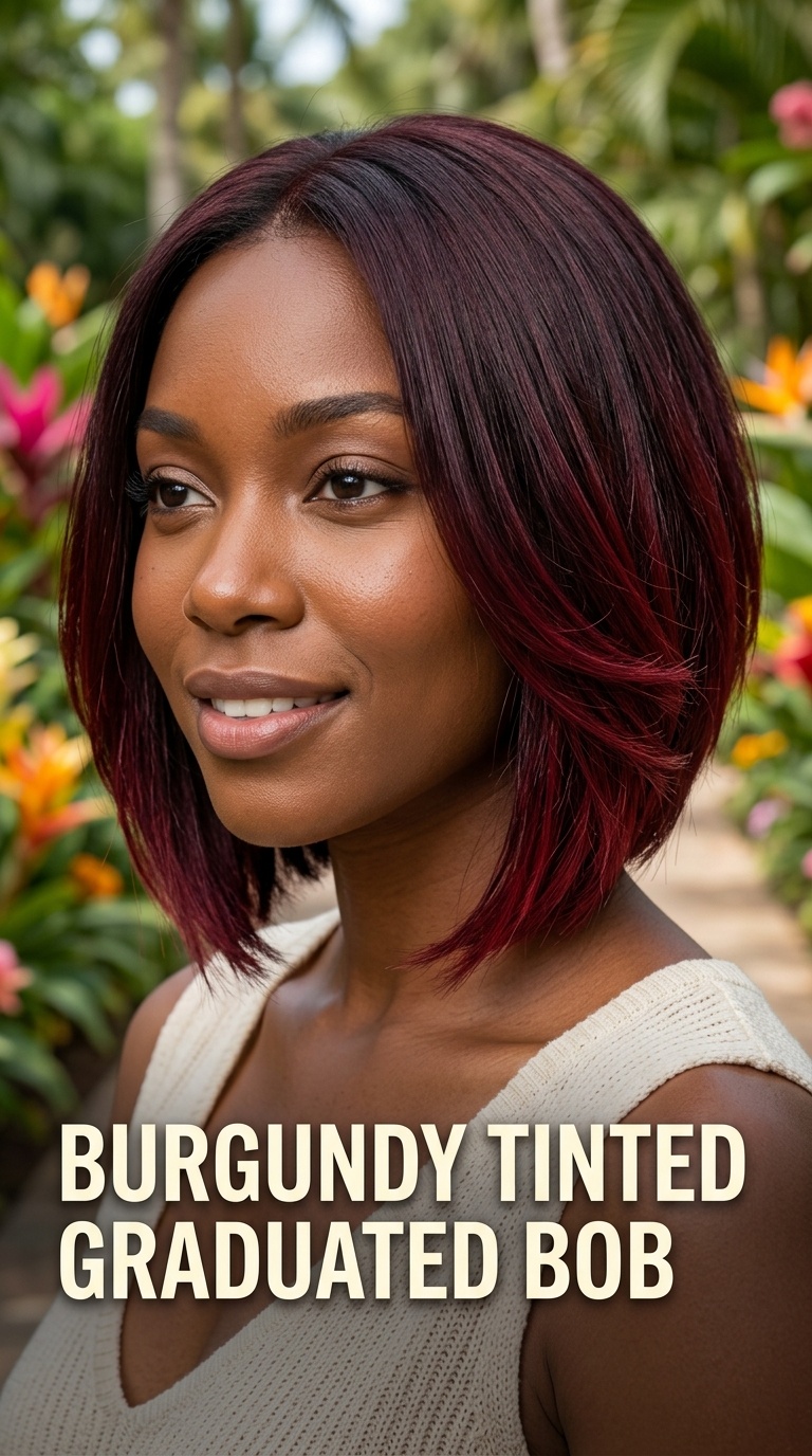 Burgundy Tinted Graduated Bob