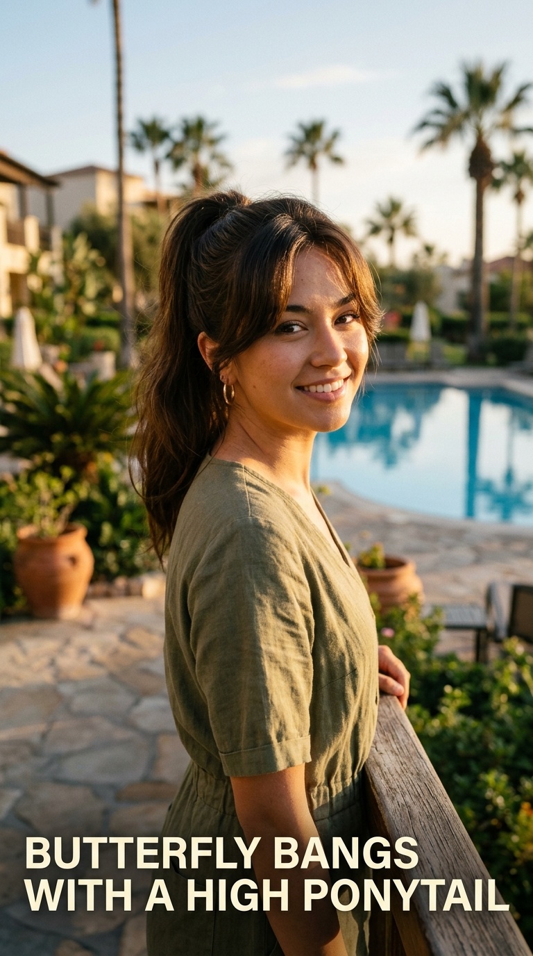 Butterfly Bangs with a High Ponytail