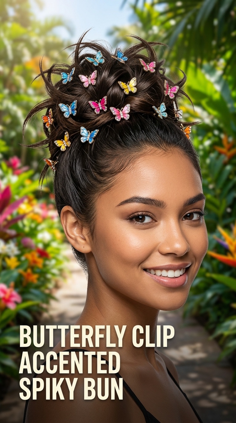 Butterfly Clip Accented Spiky Bun