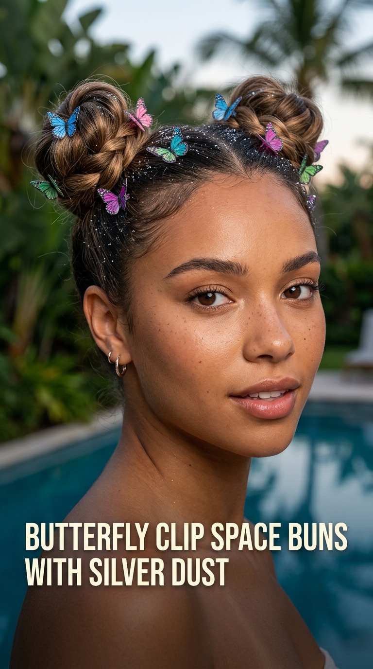 Butterfly Clip Space Buns with Silver Dust
