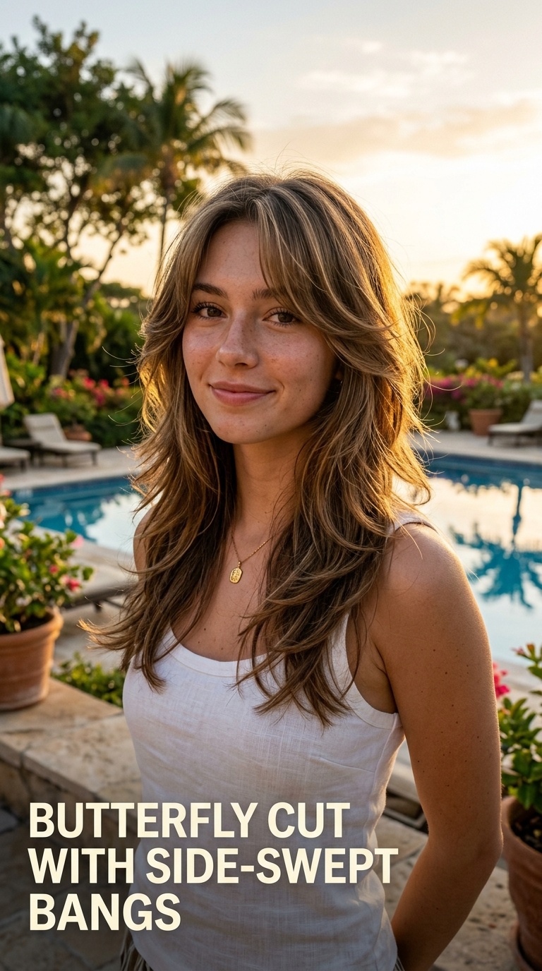 Butterfly Cut with Side-Swept Bangs