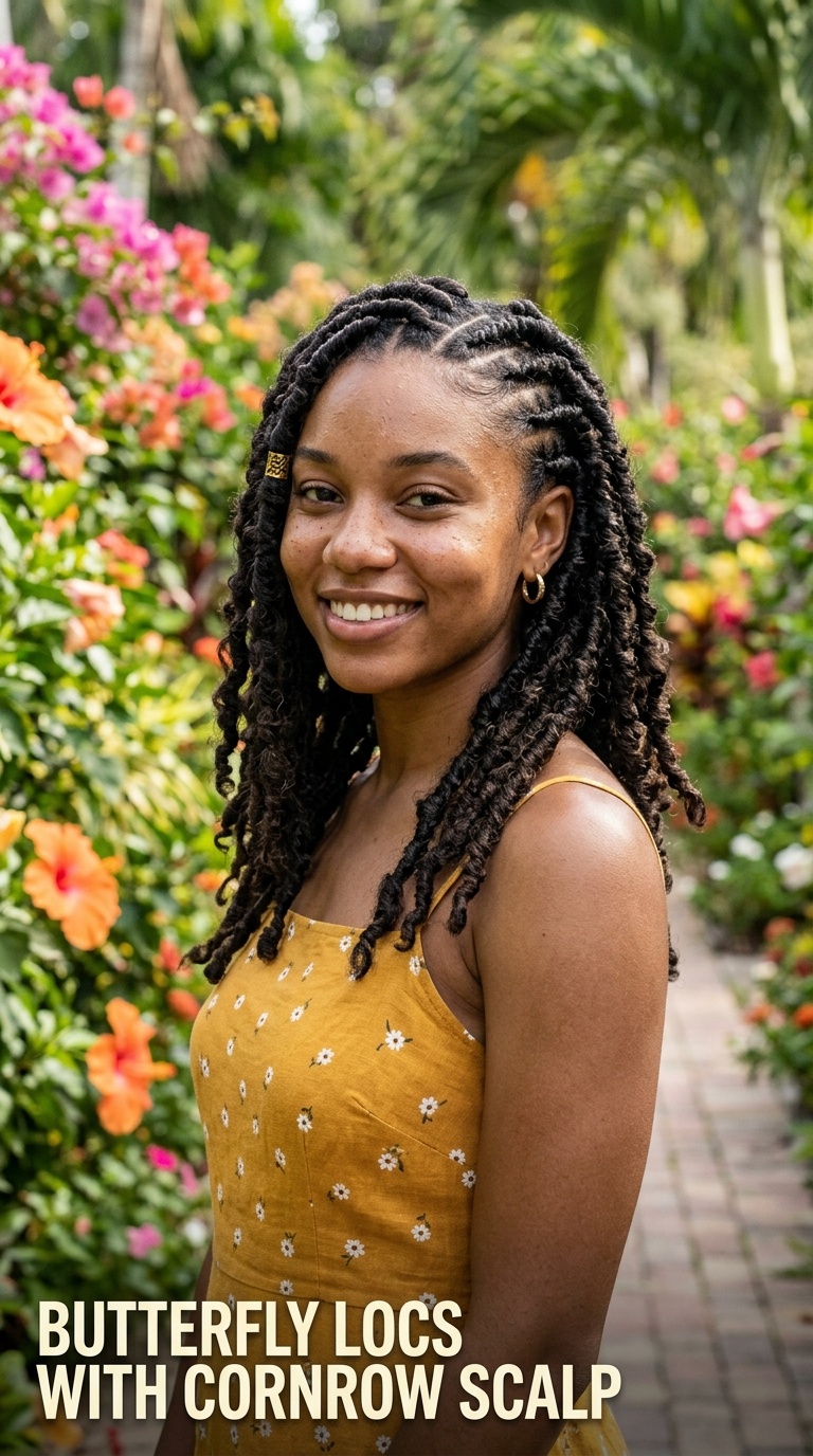Butterfly Locs with Cornrow Scalp