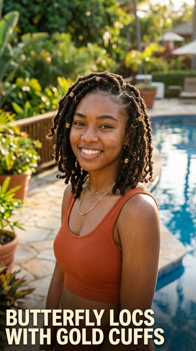 Butterfly Locs with Gold Cuffs
