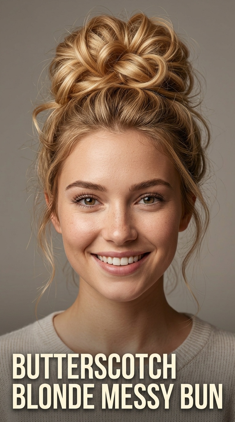Butterscotch Blonde Messy Bun
