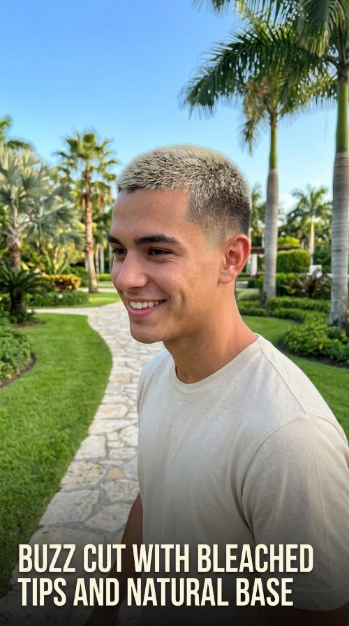 Buzz Cut with Bleached Tips and Natural Base
