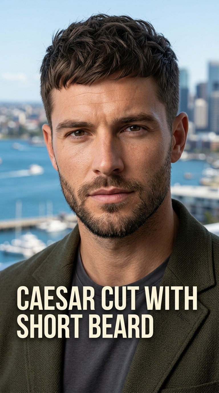 Caesar Cut with Short Beard
