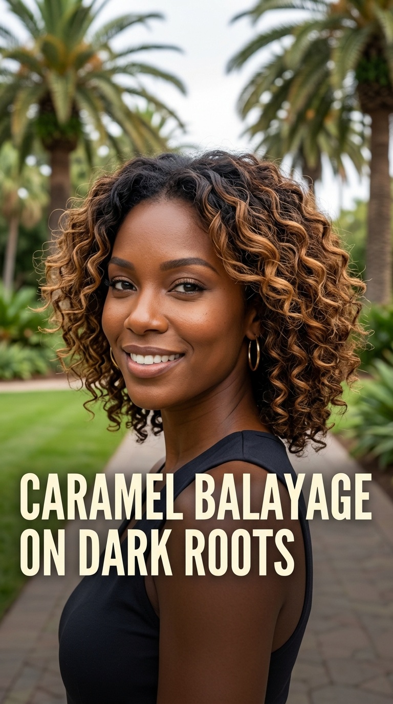 Caramel Balayage on Dark Roots