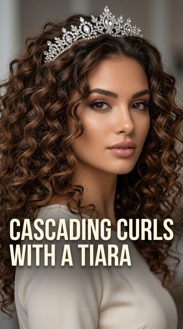 Cascading Curls with a Tiara