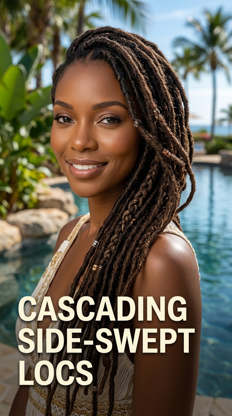 Cascading Side-Swept Locs