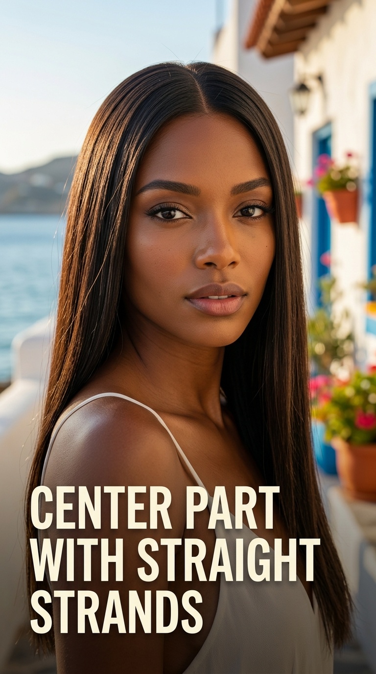 Center Part with Straight Strands