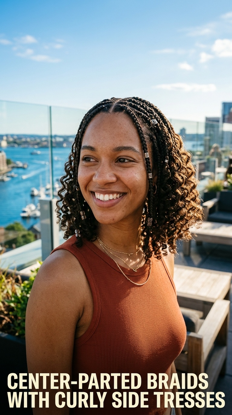 Center-Parted Braids with Curly Side Tresses