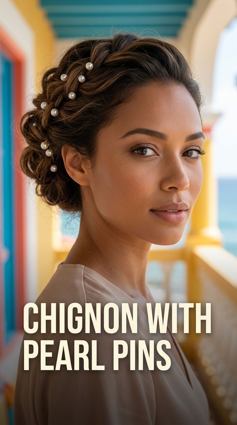 Chignon with Pearl Pins