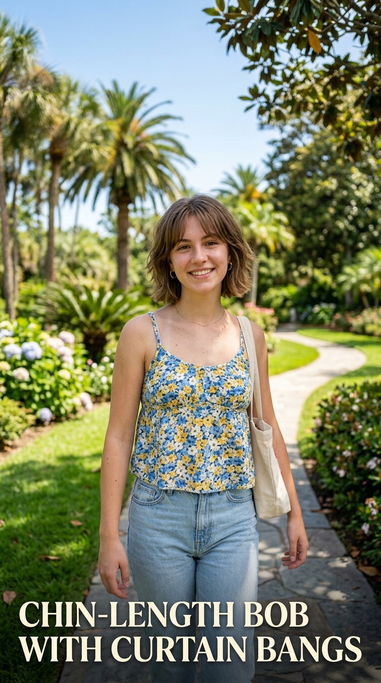 Chin-Length Bob with Curtain Bangs