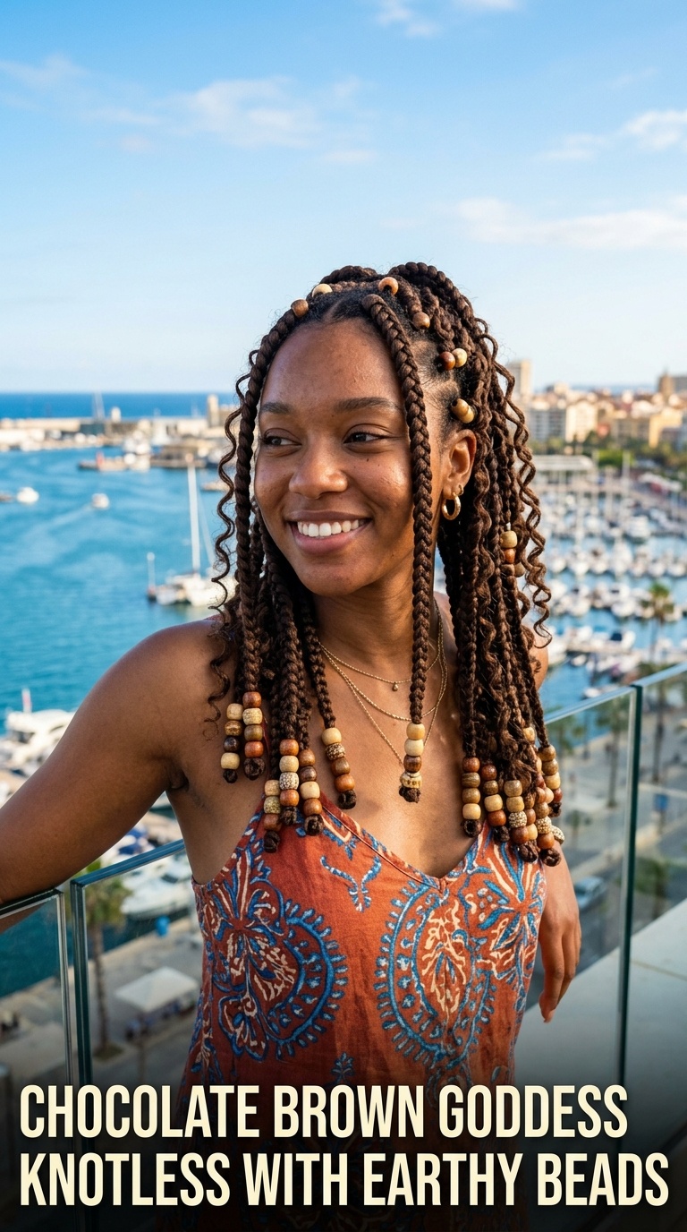 Chocolate Brown Goddess Knotless with Earthy Beads