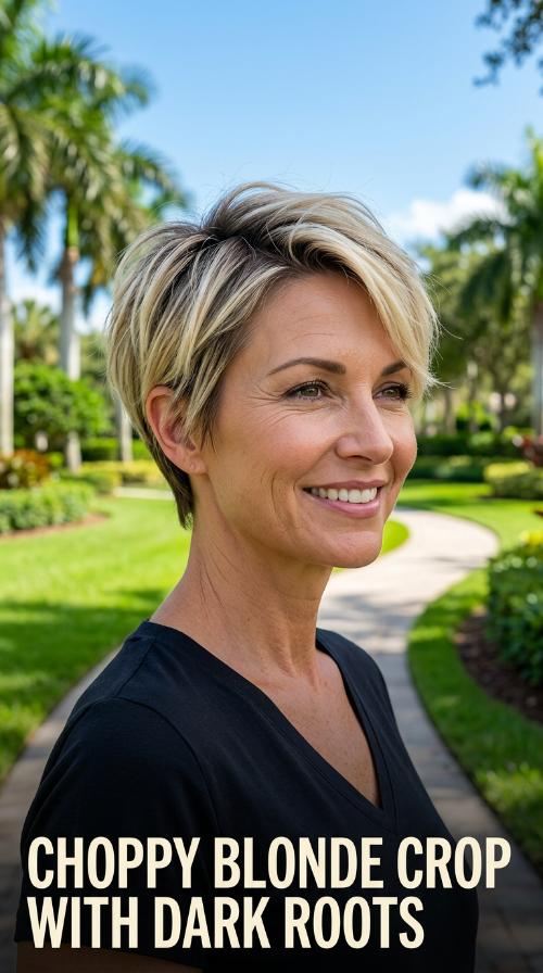 Choppy Blonde Crop with Dark Roots