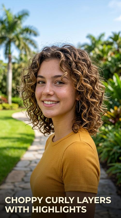 Choppy Curly Layers with Highlights