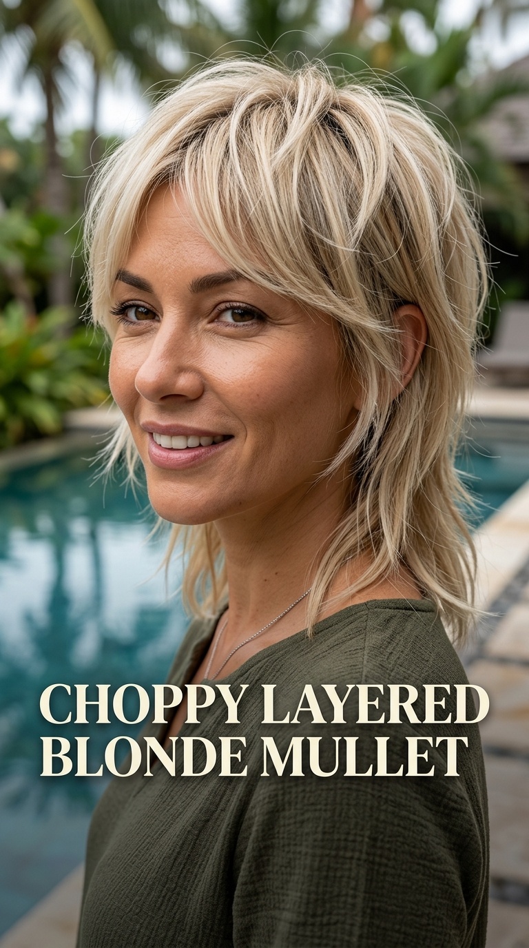 Choppy Layered Blonde Mullet